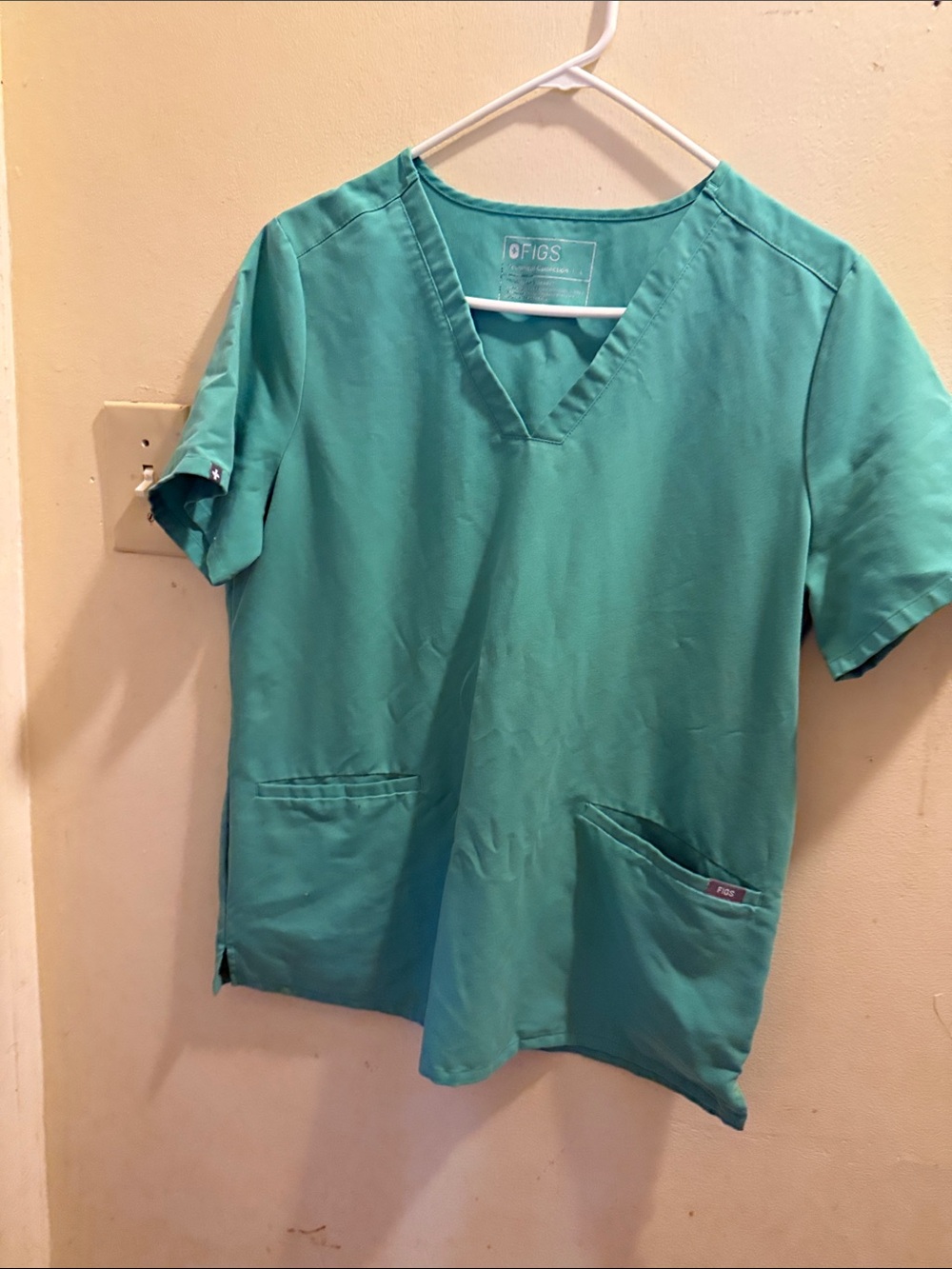 Figs Teal V-Neck Medical Scrub Top